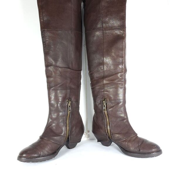 Ash Women's Tentation US7-7,5 Brown Leather Tall Side Zips Cone Heel Riding Boot - Picture 6 of 13